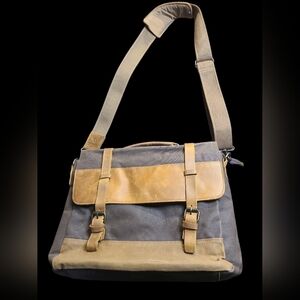 Leather And Canvas Tan and Gray Men's Messenger Bag